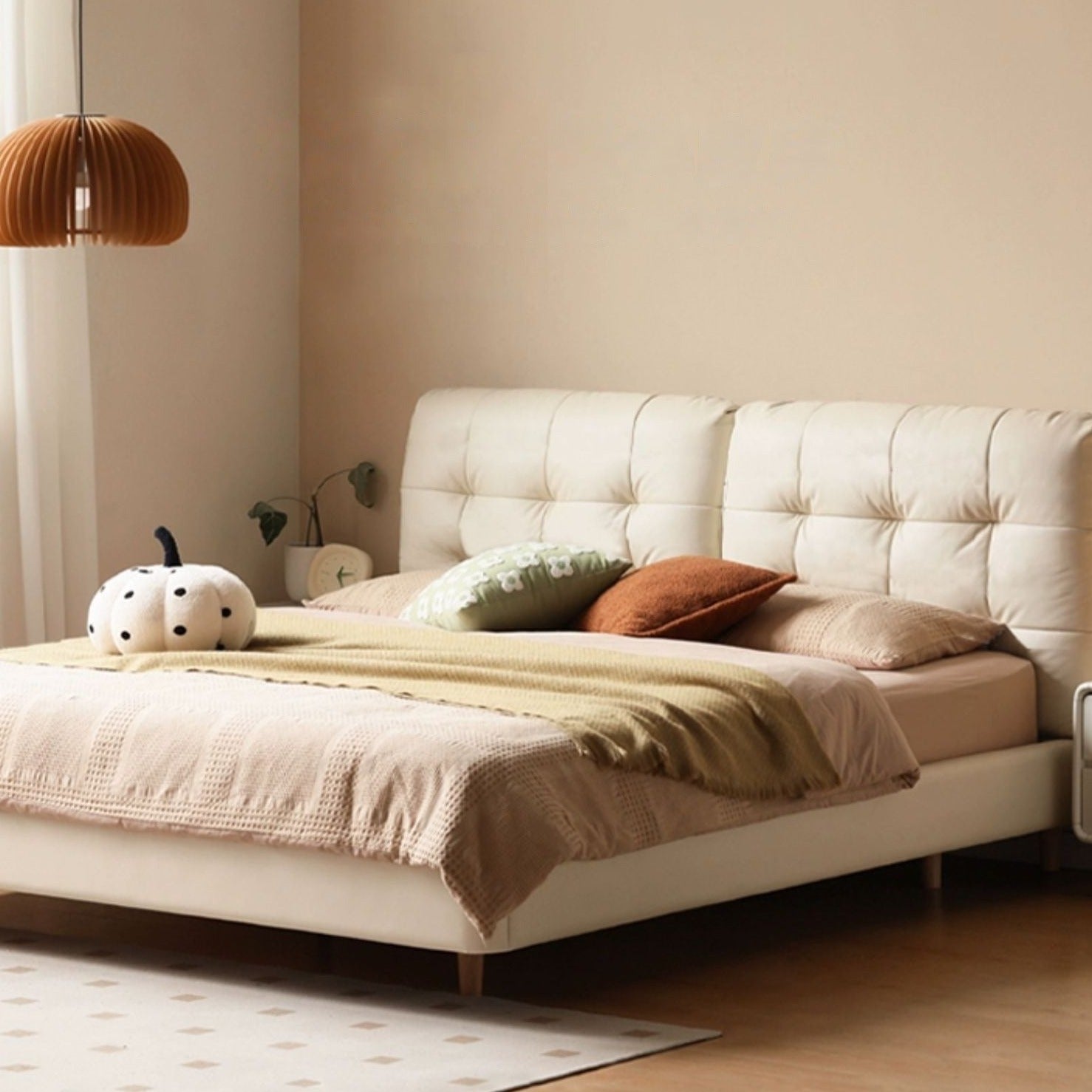 First Layer Cowhide Cream Style Suspension Bed _)