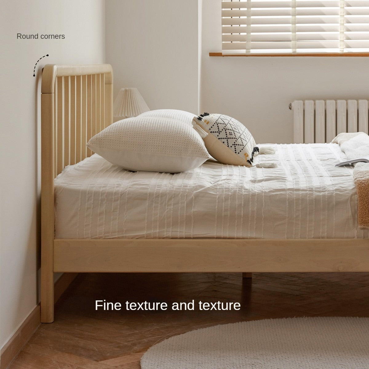 European Beech Solid Wood Bed Modern Simple _)