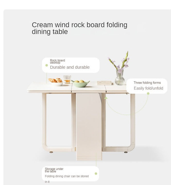 Cream wind rock slab folding dining table Poplar solid wood"