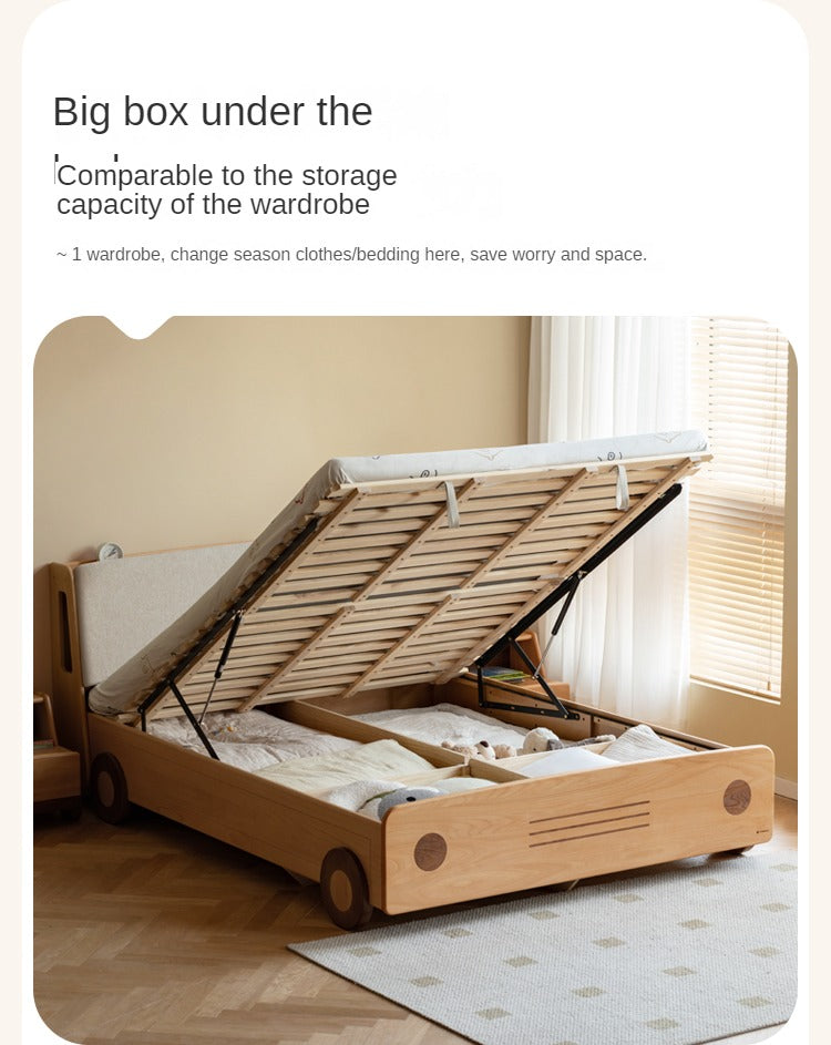 Oak Solid Wood Children's Box Storage Bed Cartoon Car)