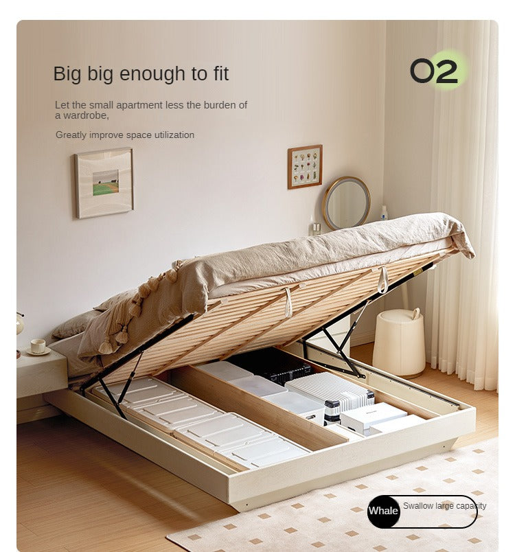 Oak solid wood box bed cream style platform bed, headboard-free bed<