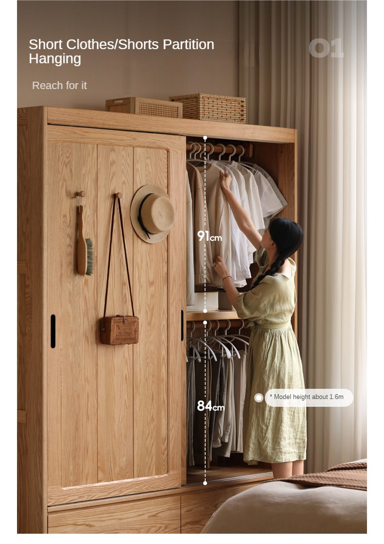 Oak Solid Wood Wardrobe Sliding Door Modern Simple