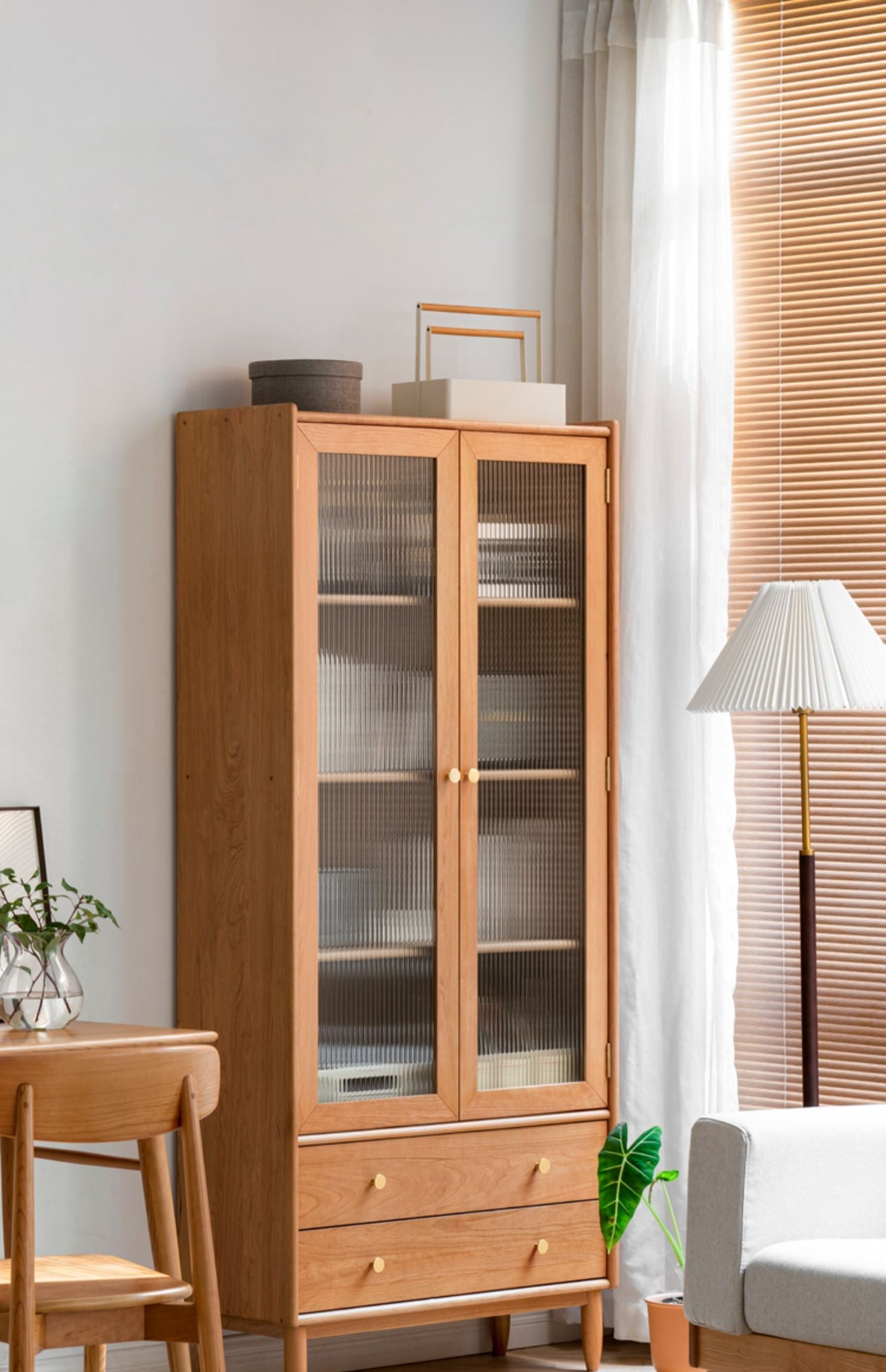 Cherry solid wood bookcase Nordic modern cabinet office bookshelf<