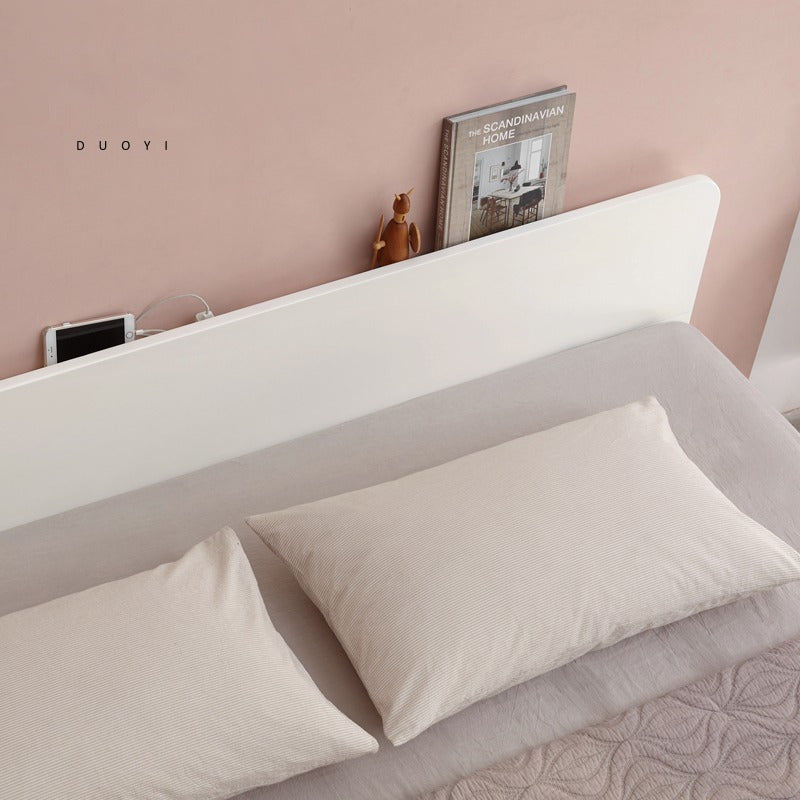 European Beech solid wood bed Nordic cream style<