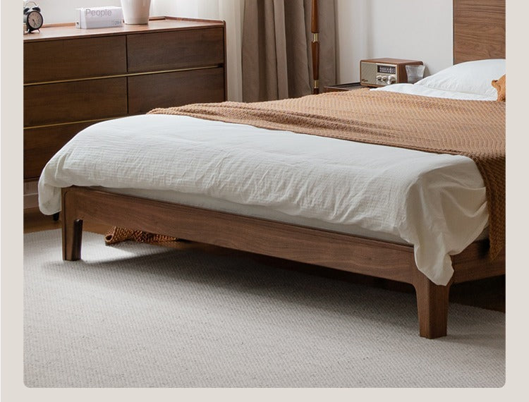 Black Walnut Solid Wood Bed New Chinese Retro