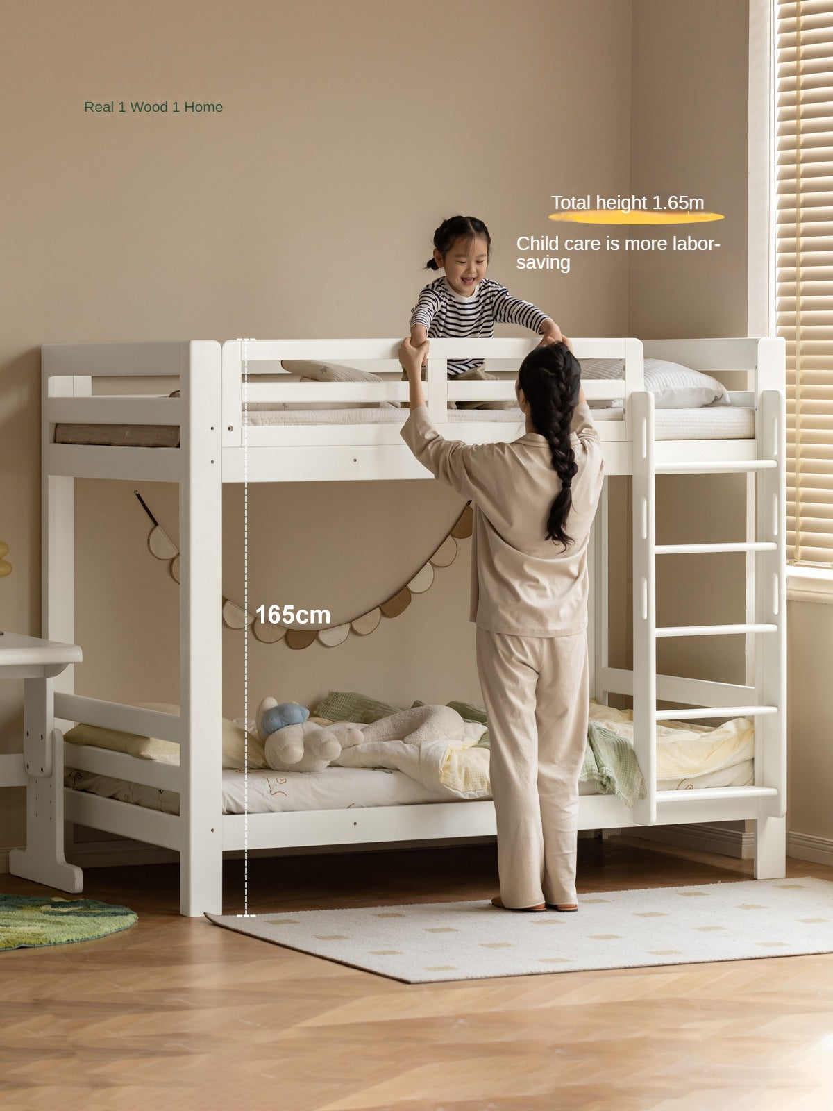 Birch Solid Wood Children's Bunk Bed Cream Style White.