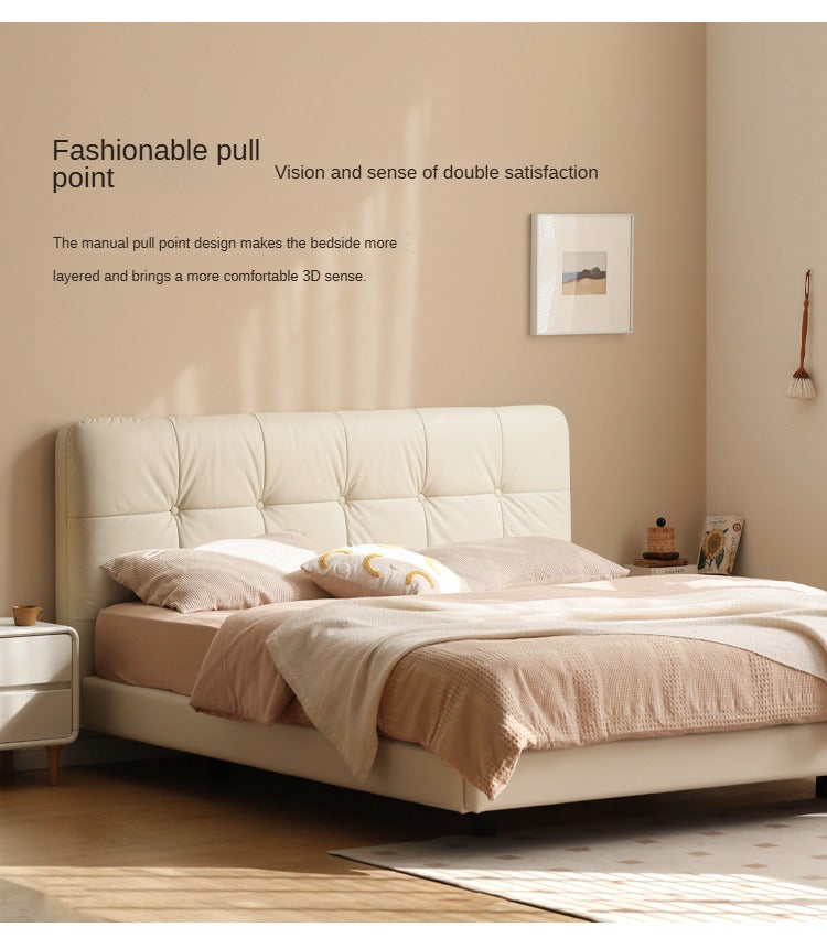 Genuine Leather Floating Bed Cream Style