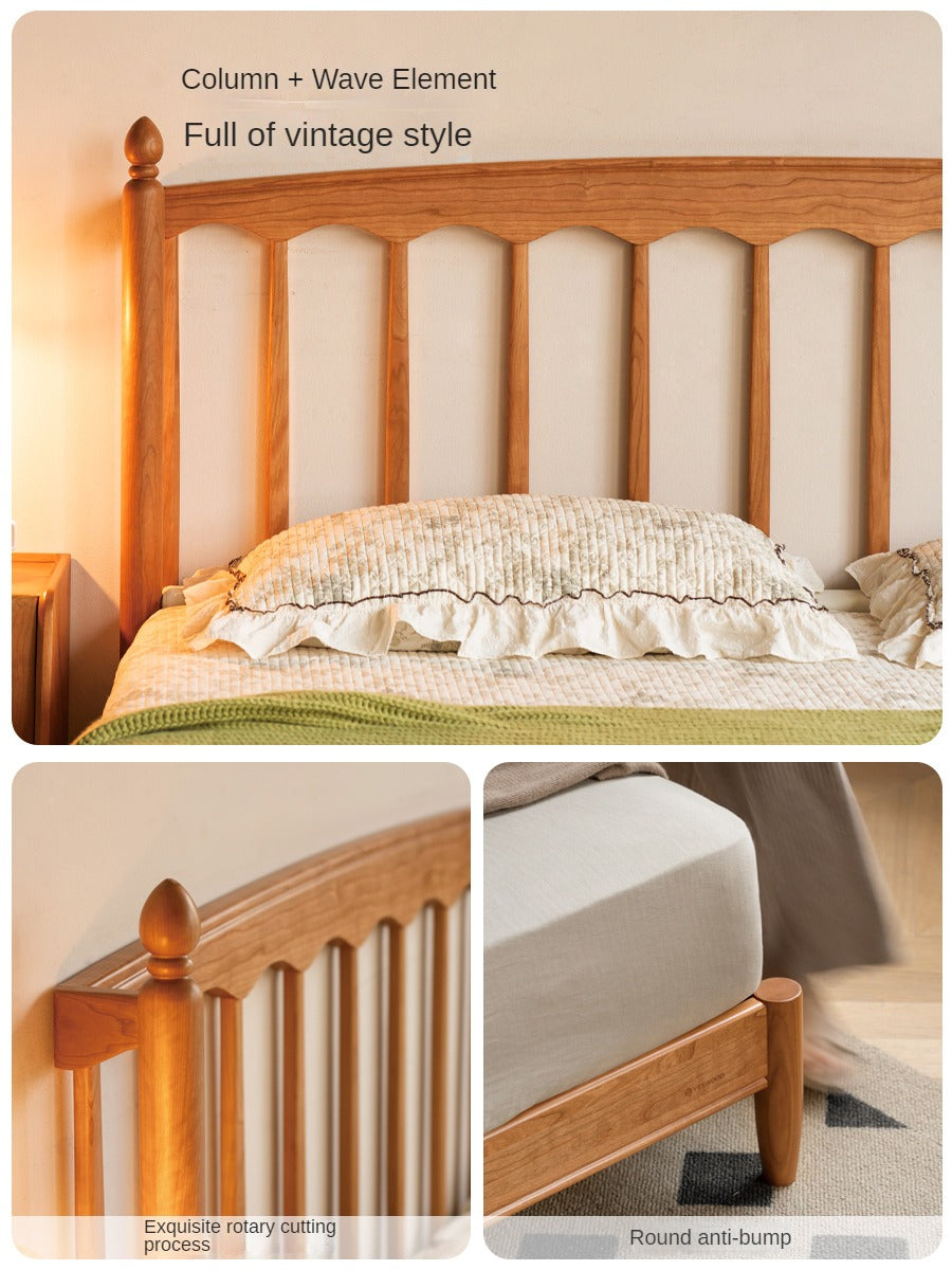 Cherry solid wood soft retro bed<