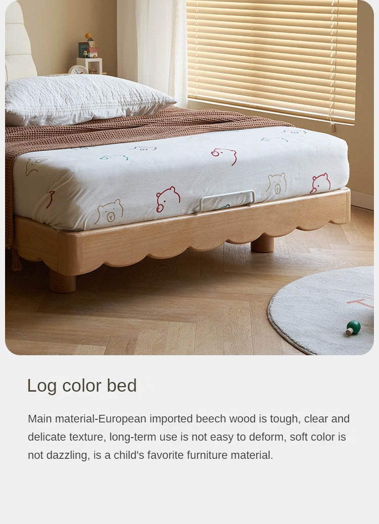 Beech Solid Wood Soft Children's Single Platform Bed, Headboard-Free Bed