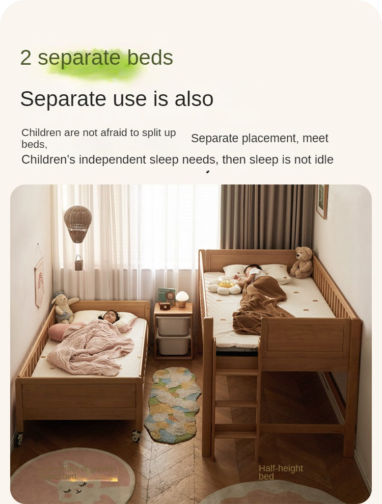 Beech Solid Wood Mother and Child Trolley Bunk Bed