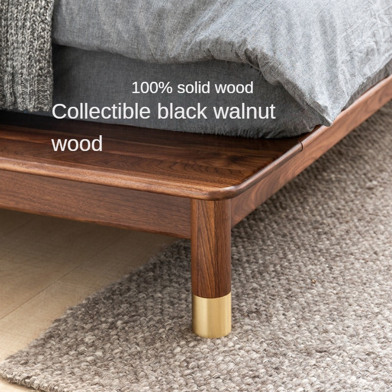 Black walnut solid wood light luxury multifunctional soft bed<