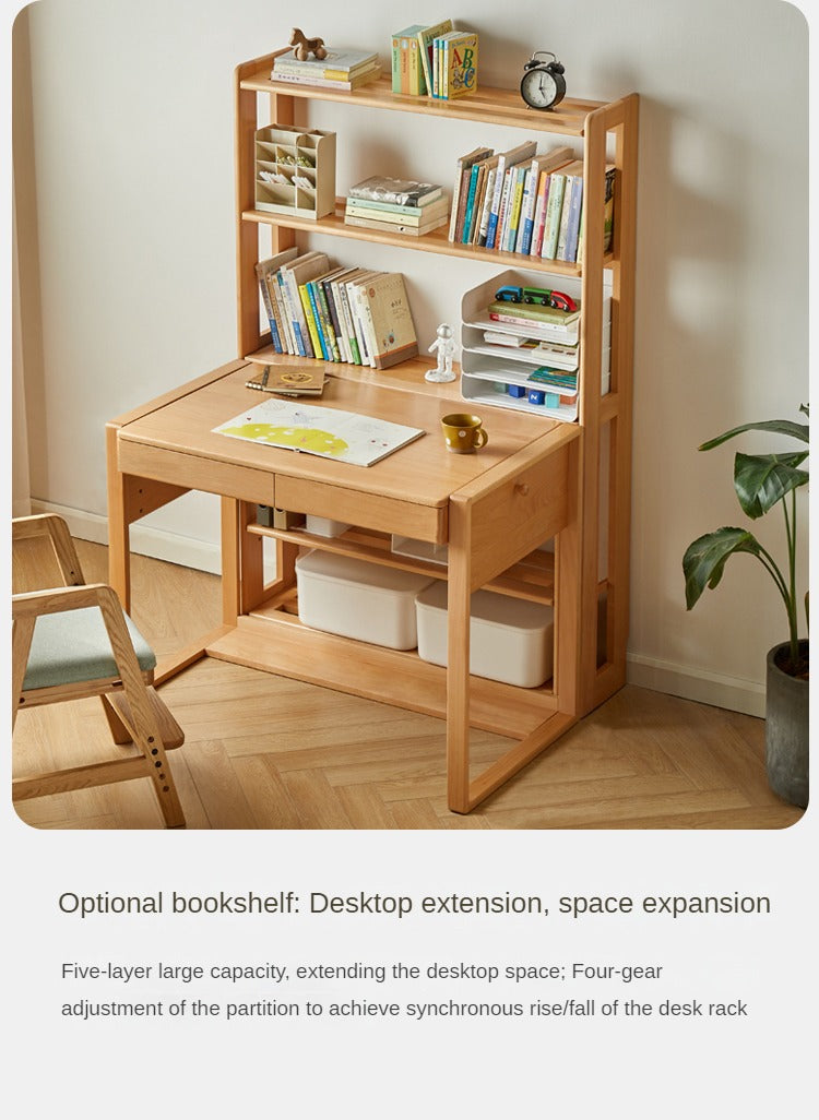 Oak solid wood kids study table can be lifted and adjusted"