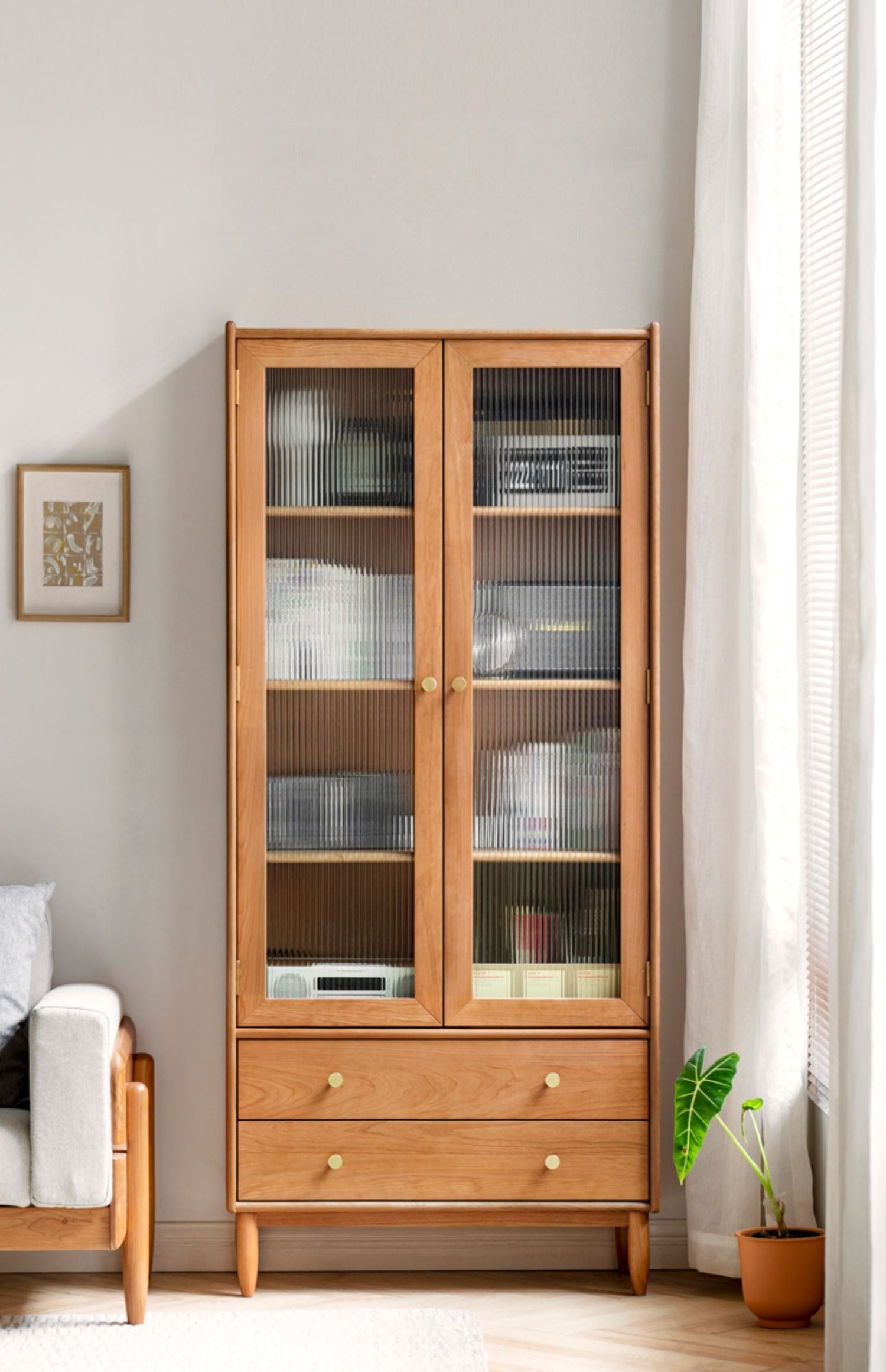 Cherry solid wood bookcase Nordic modern cabinet office bookshelf<