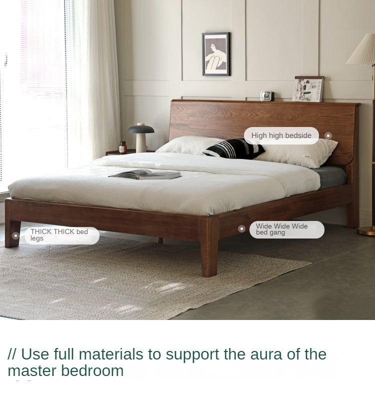 Ash, Oak solid wood bed Nordic modern simple bed<