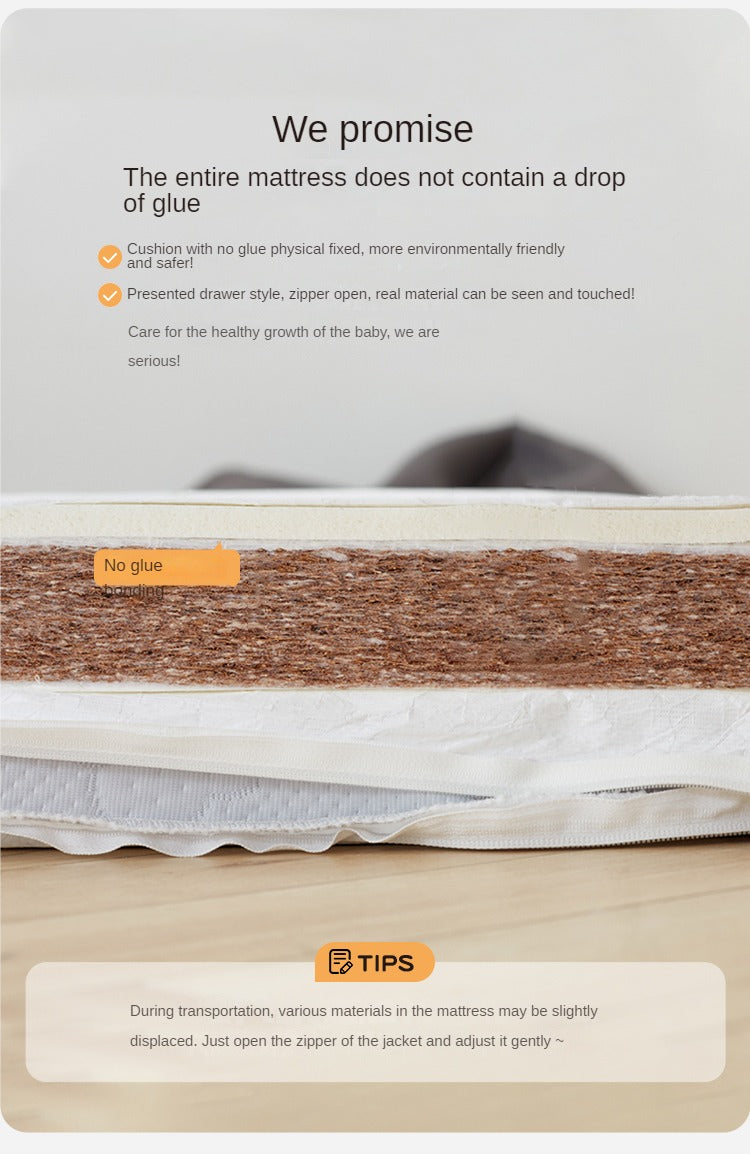 Natural Coconut Fiber and Latex Children's Mattress with Zero Glue, Firm 6CM, 8CM