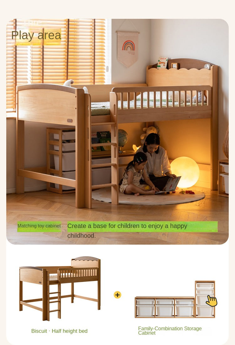 Beech Solid Wood Children's with Light Guardrail Bed