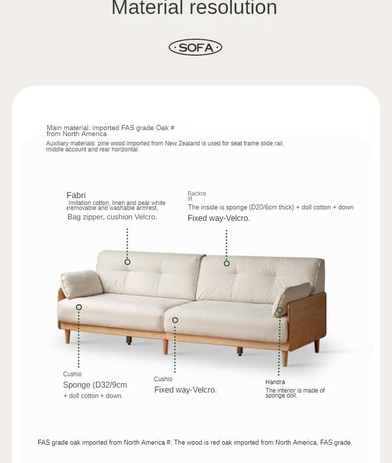 Oak Solid Wood Straight Fabric Sofa