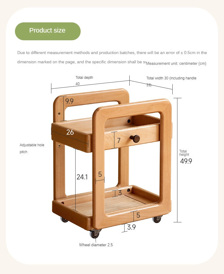 Beech Solid Wood Children's Under-the-Table Mobile Modern Storage Rack