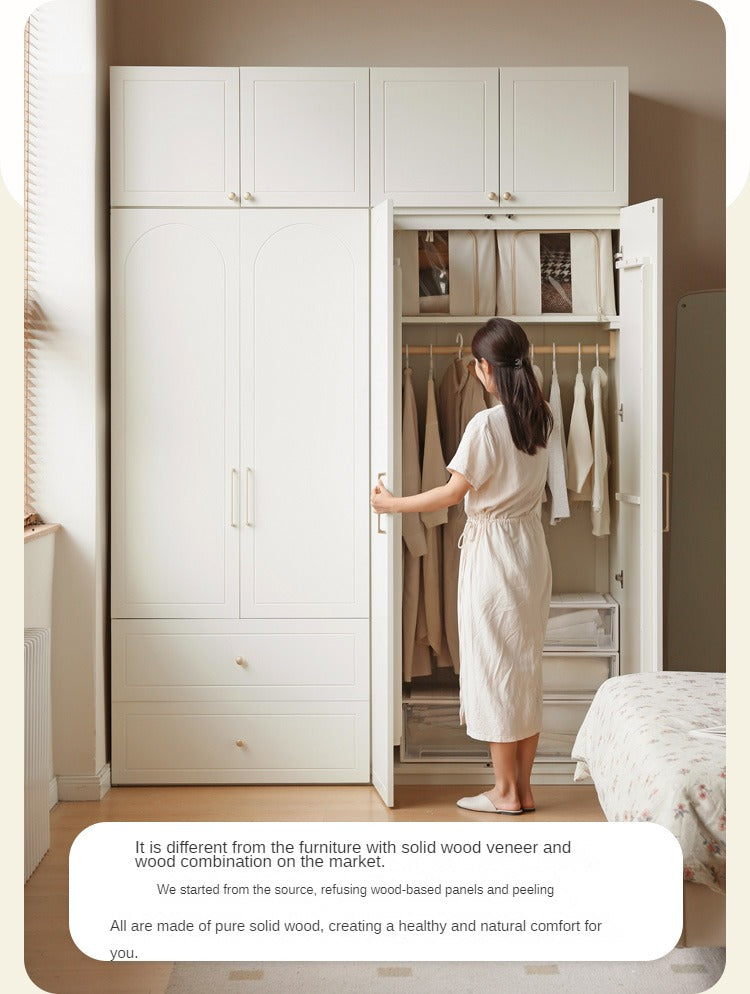 Pine solid wood wardrobe French cream style"