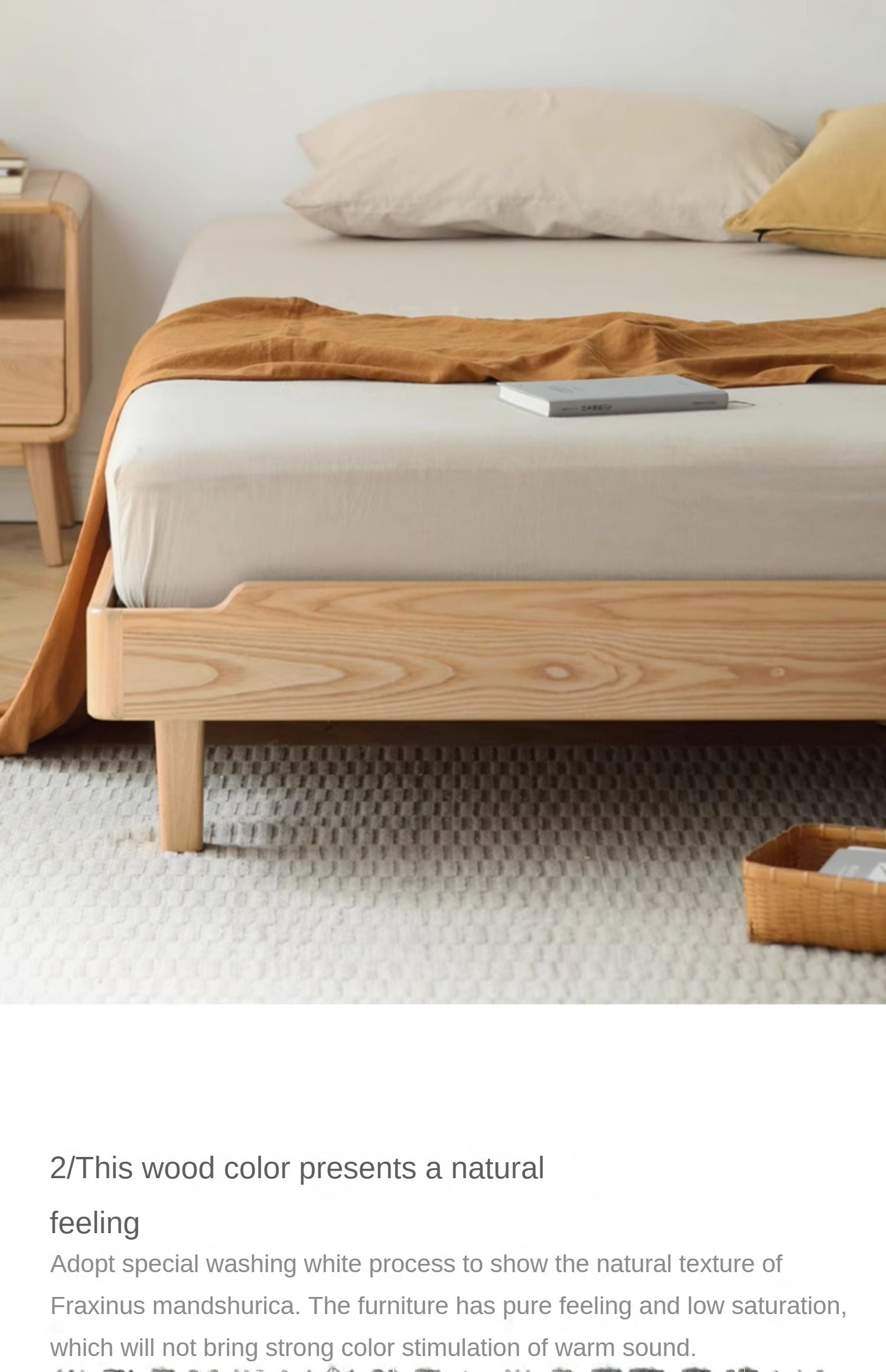 Ash Solid Wood Platform Bed, Headboard-Free Bed