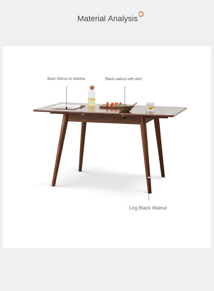 Black walnut Solid wood retractable dining table"