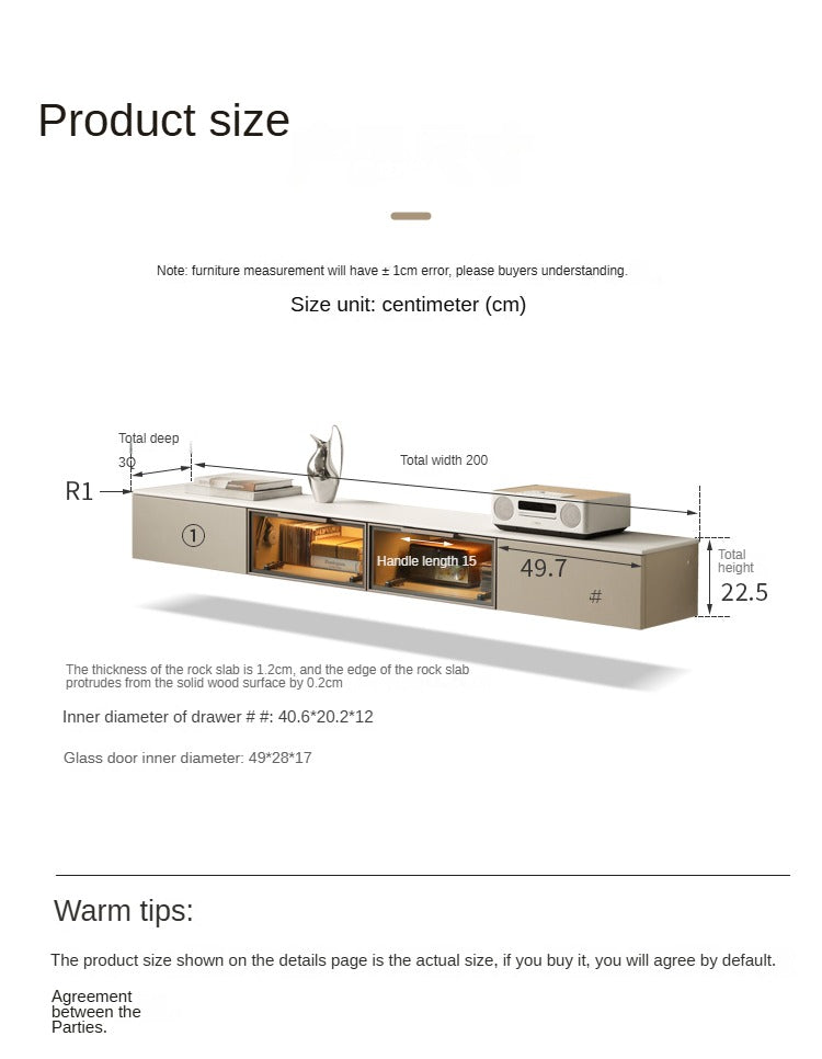 Poplar Solid Wood Wall Mounted TV Cabinet with Light