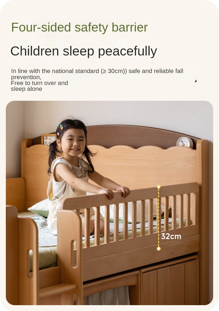 Beech Solid Wood Children's with Light Guardrail Bed