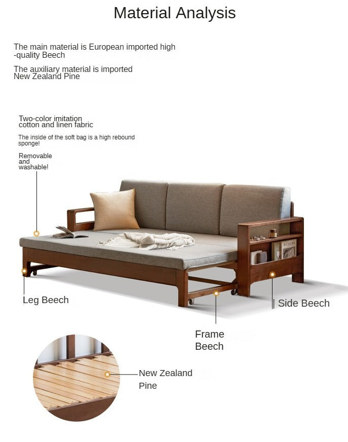 Oak, Beech folding multi-functional storage sofa bed