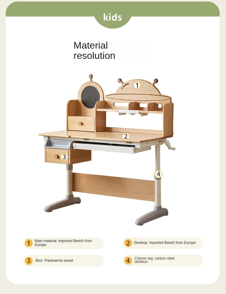 Beech Solid Wood Light Luxury Modern Hand-Cranked Liftable Desk