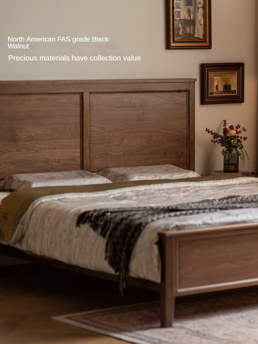 Black walnut solid wood American retro bed<