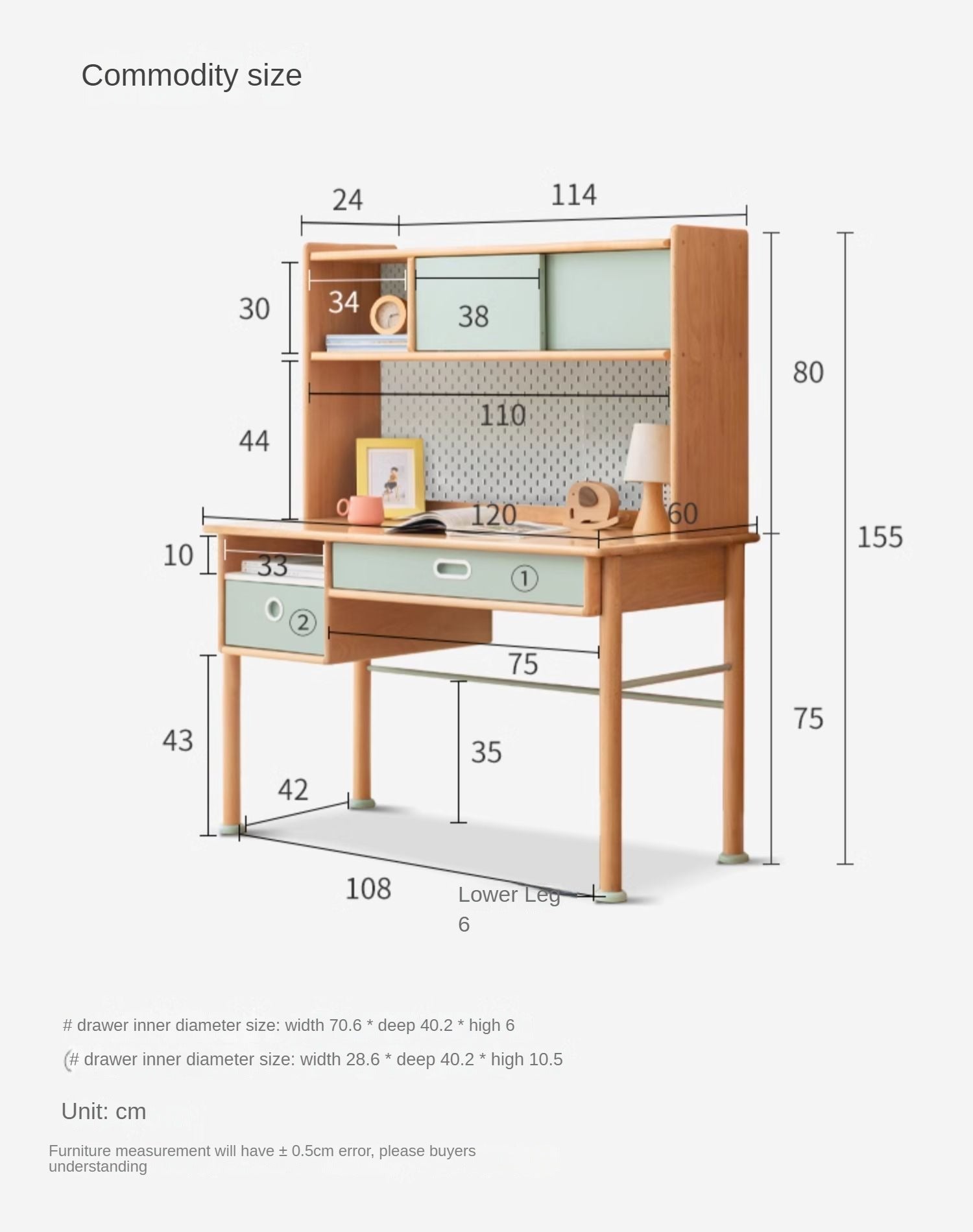 Beech solid wood multi-functional colorful study desk with storage