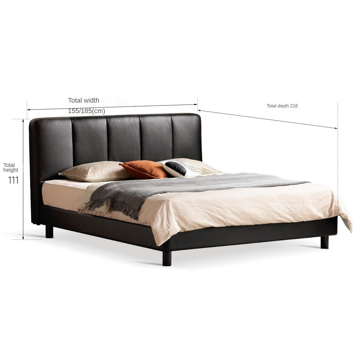 Genuine leather soft Light Luxurious Modern Upholstered Bed , Head Layer Cowhide Black Edged Bed"