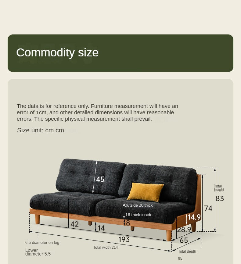 Cherry Solid Wood Modern Straight Sofa