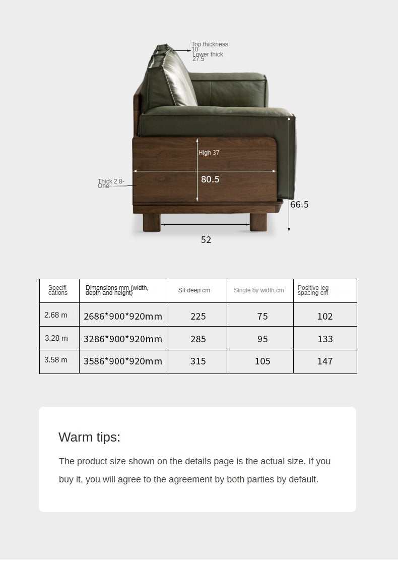 Black Walnut Solid Wood Leather Sofa