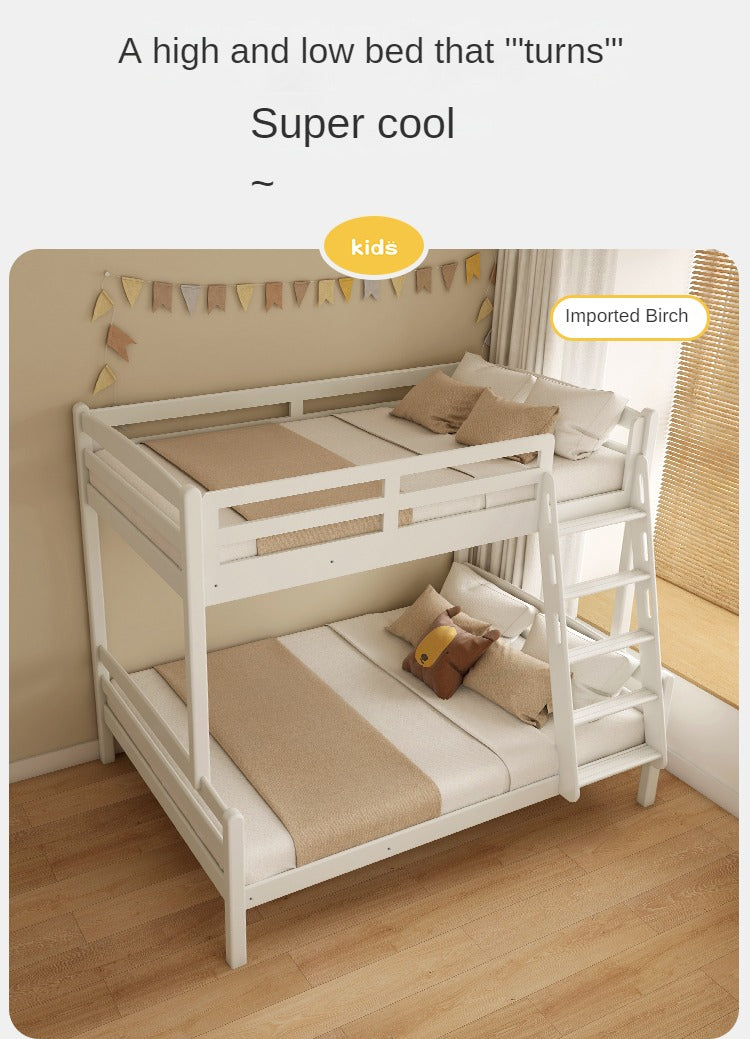 Beech, Birch solid wood children's bunk bed white detachable bed.