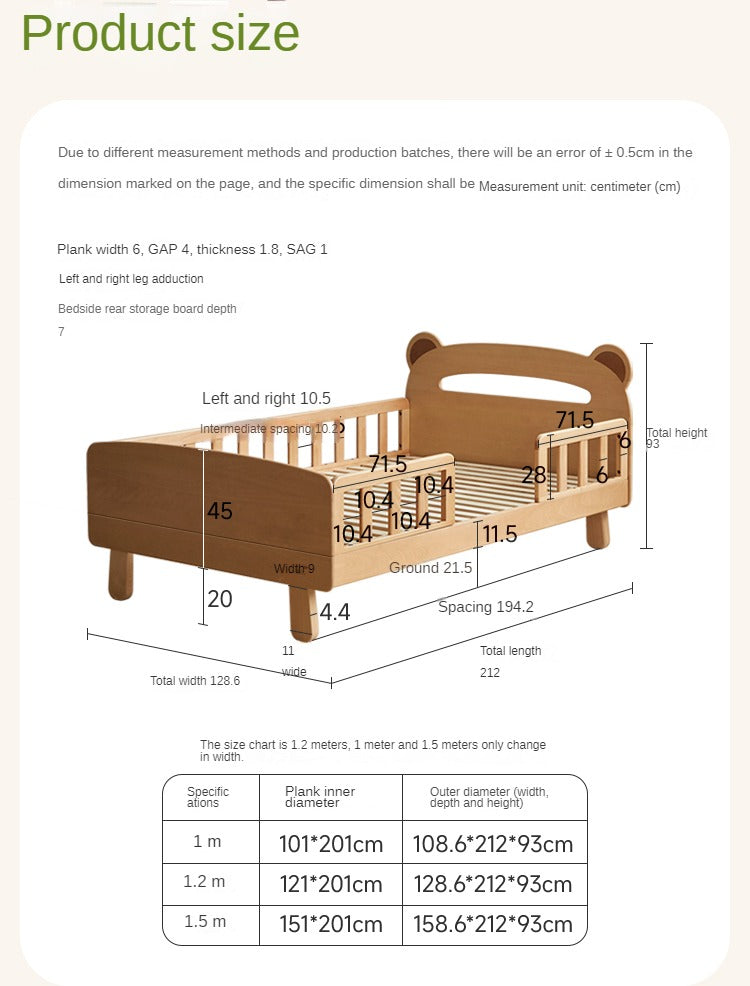 Beech solid wood children's guardrail bed with light