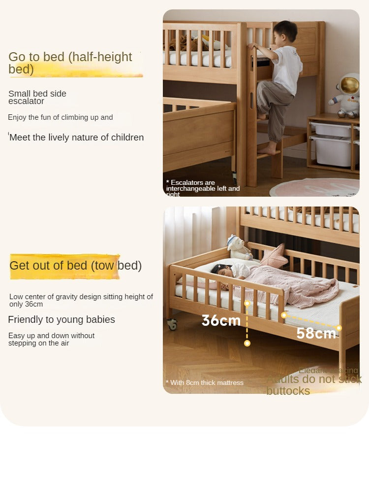 Beech Solid Wood Mother and Child Trolley Bunk Bed