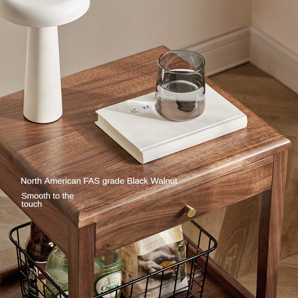 Black Walnut Solid Wood Narrow Nightstand