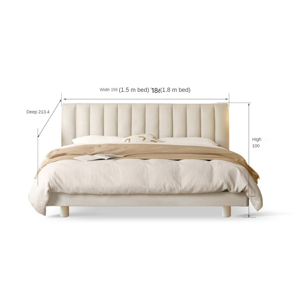 Oak Solid Wood Cream Suspended Genuine leather Technology Fabric Soft Wrapped Bed _)