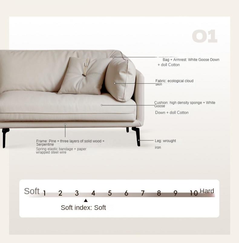 Fabric Straight Italian Down Sofa Cream Style