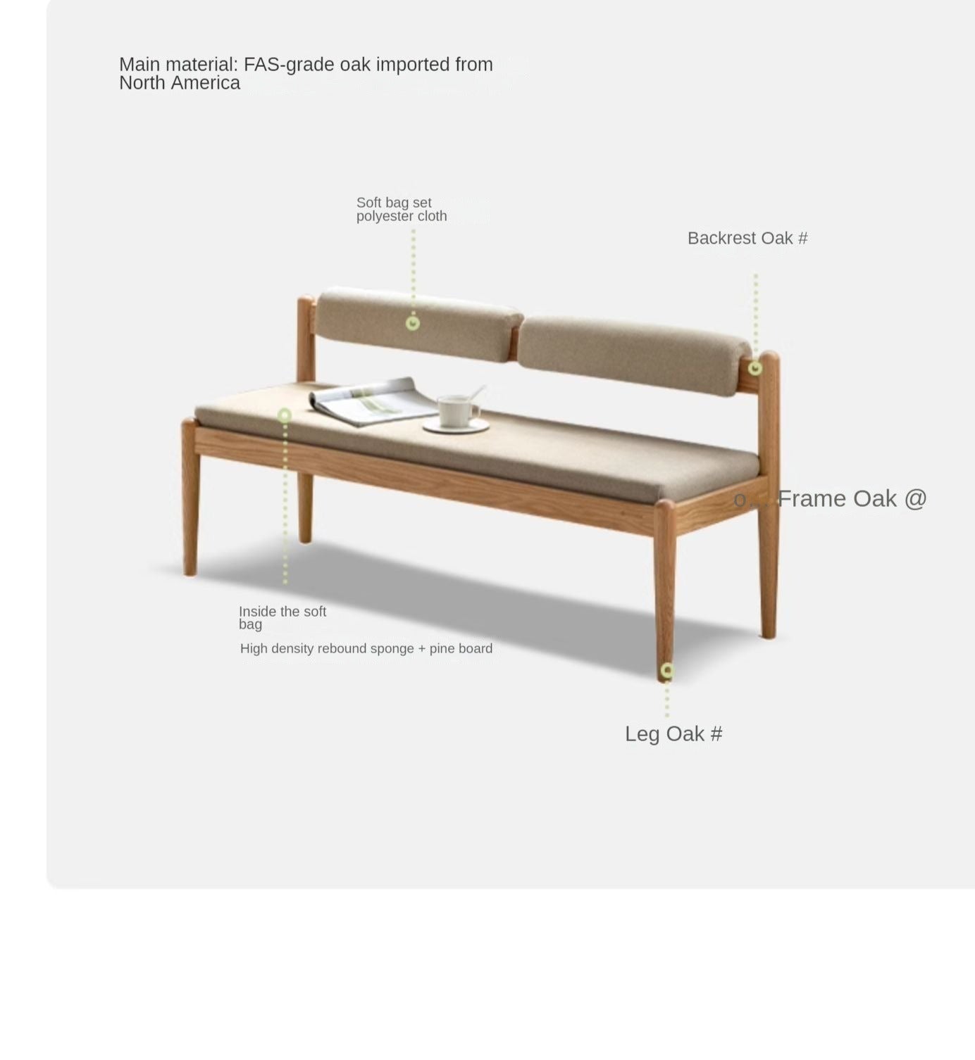 Soft bench Oak solid wood+