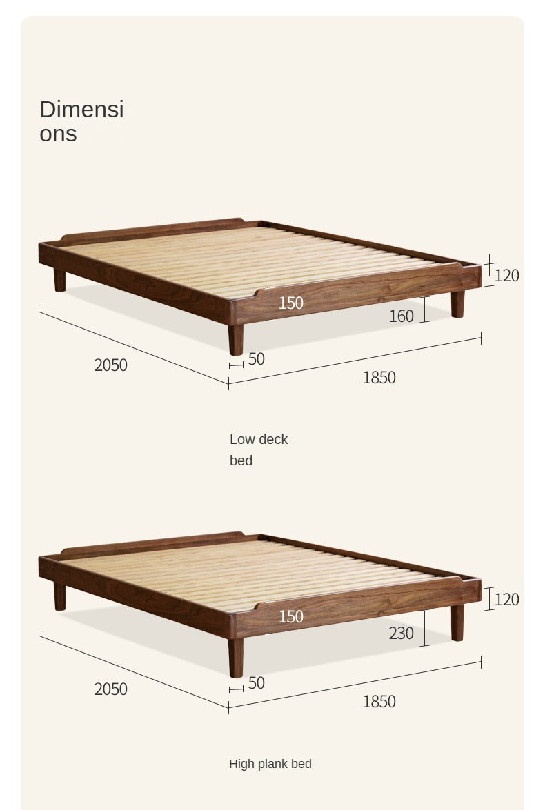 Black Walnut, Ash Solid Wood Platform Bed, Headboard-Free Bed