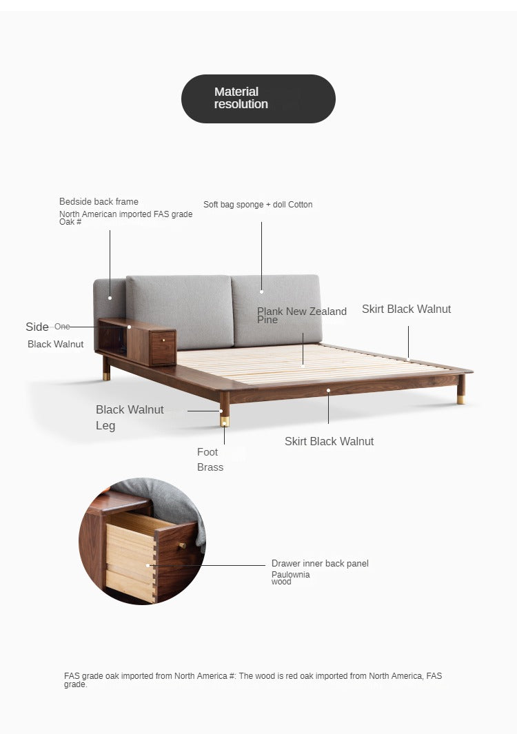 Black walnut solid wood light luxury multifunctional soft bed<