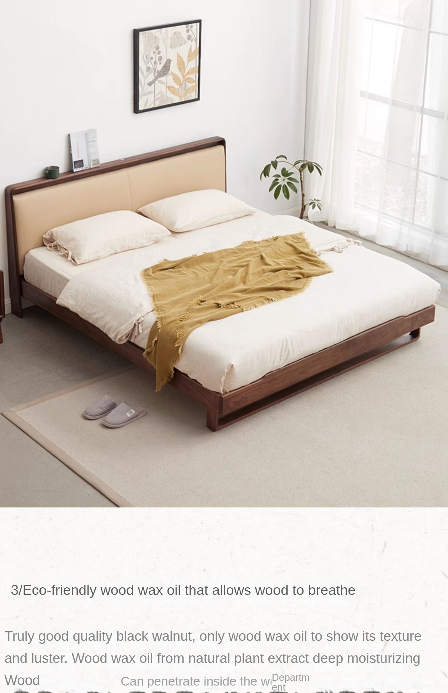 Ash solid wood leather soft bed simple modern<