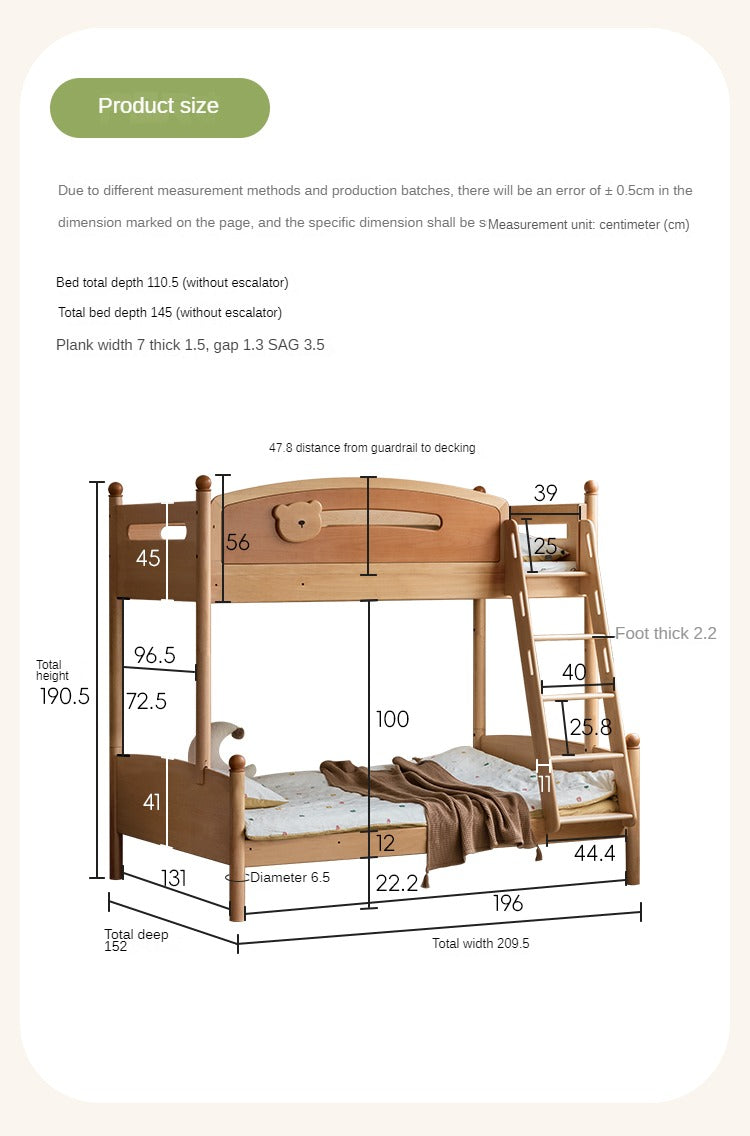 Beech solid wood children's bunk bed.