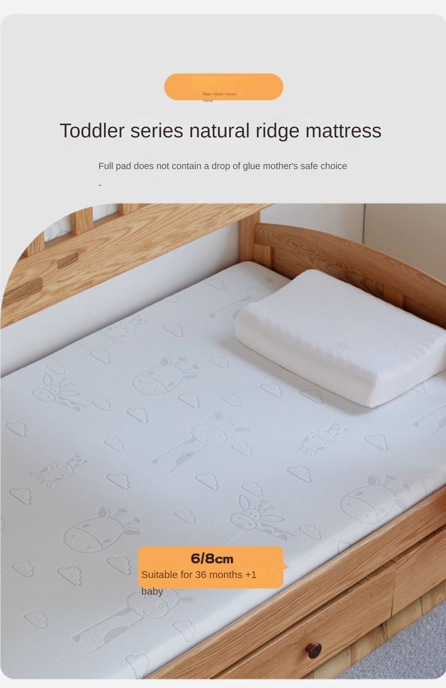 Natural Coconut Fiber and Latex Children's Mattress with Zero Glue, Firm 6CM, 8CM