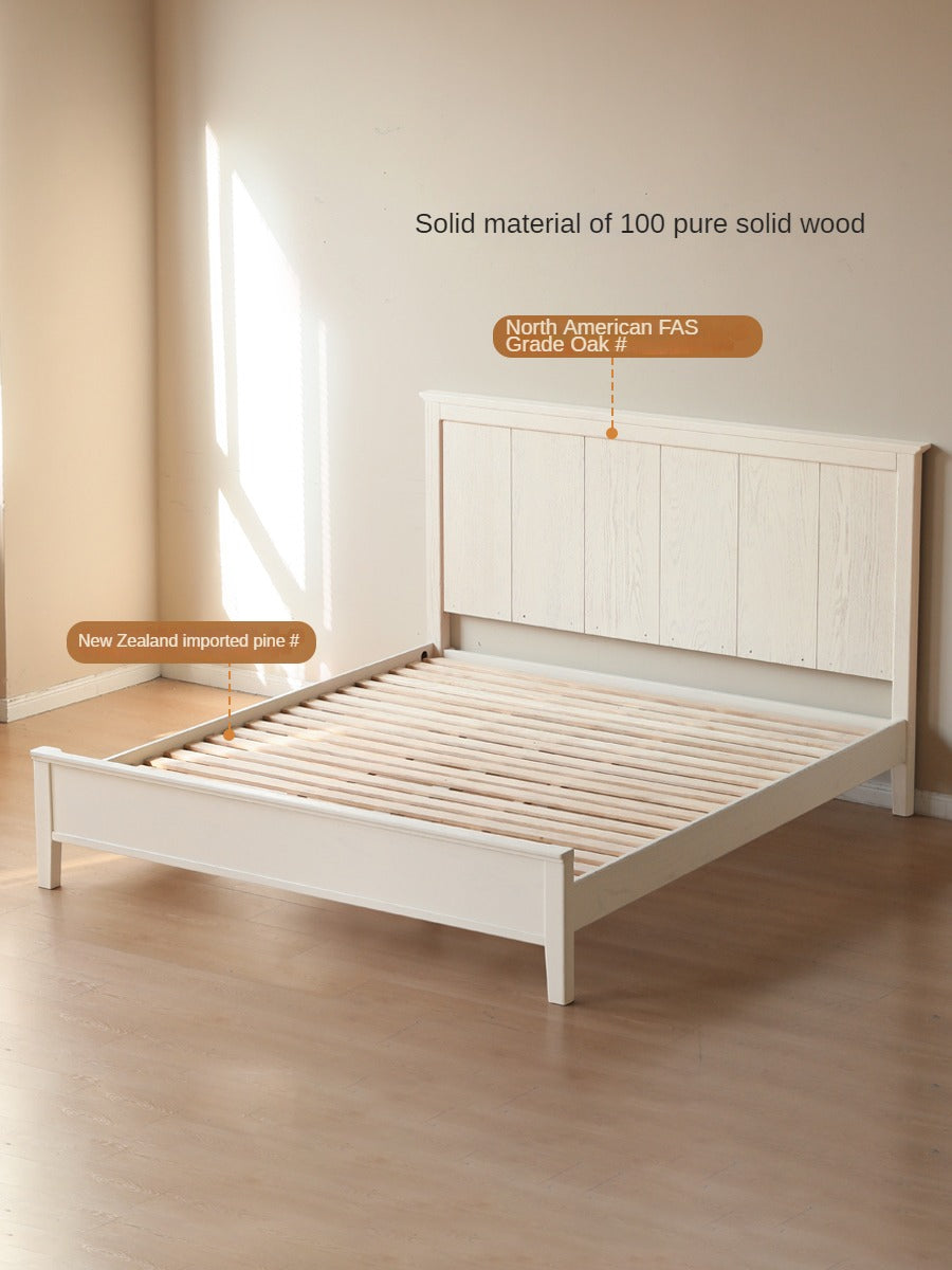 Oak solid wood high headboard full white bed American style<