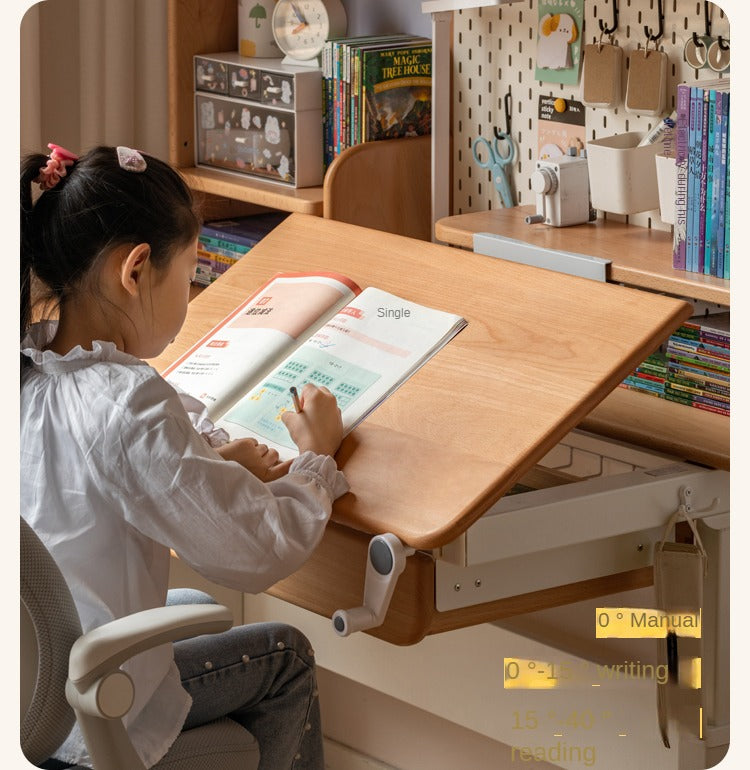 Beech Solid Wood Hand Crank Lift Children's Study Table