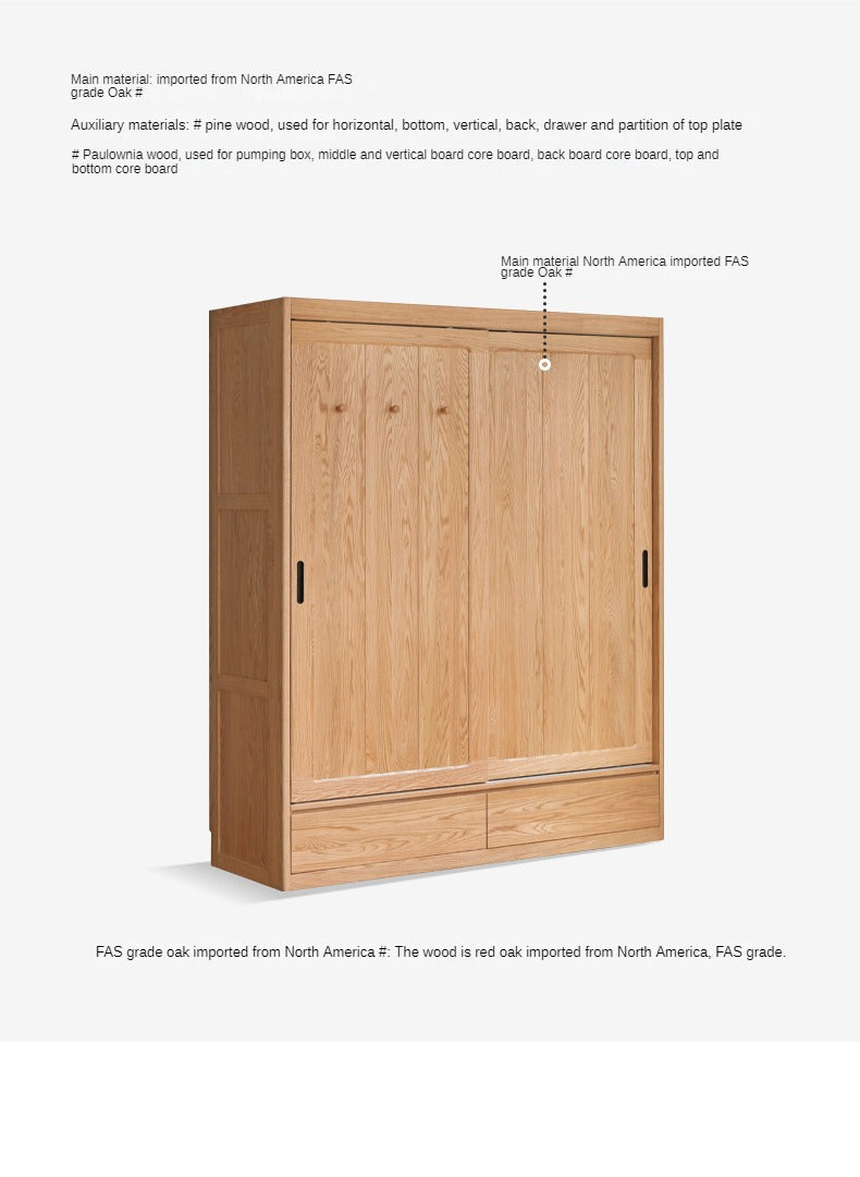 Oak Solid Wood Wardrobe Sliding Door Modern Simple