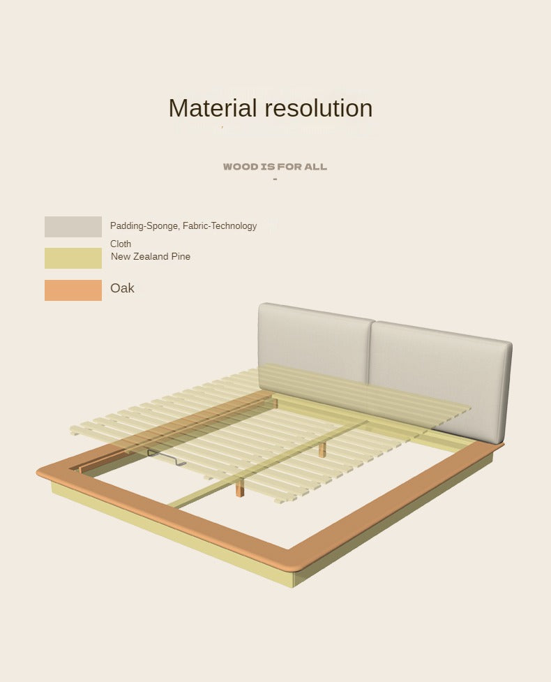 Oak solid wood Technology Fabric Soft Bed floating platform bed<